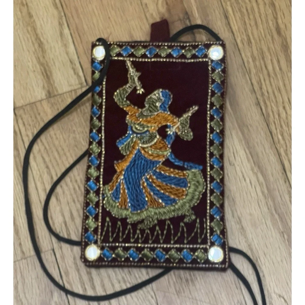Rajasthani Embroidered Phone Purse Of A‎ Dancer / Tropical BirdsFloral 2pcs